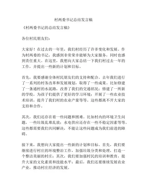村两委书记总结发言稿