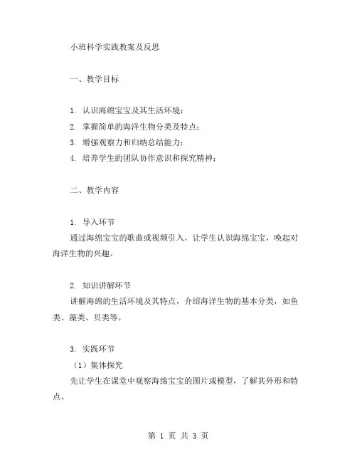 以海绵宝宝为引导的小班科学实践教案及反思