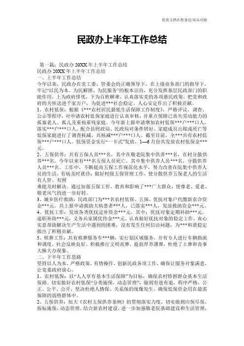 民政办上半年工作总结