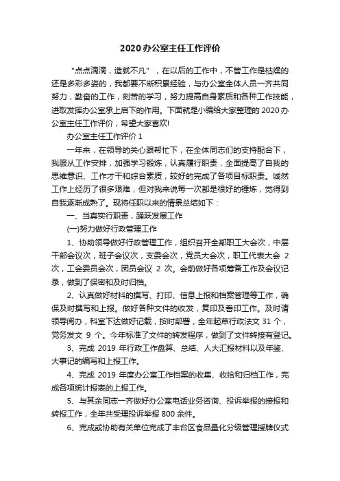 2020办公室主任工作评价