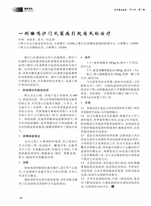 一例雏鸡沙门氏菌病引起痛风的治疗
