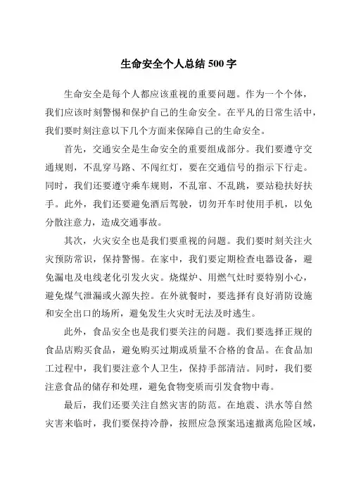 生命安全个人总结500字