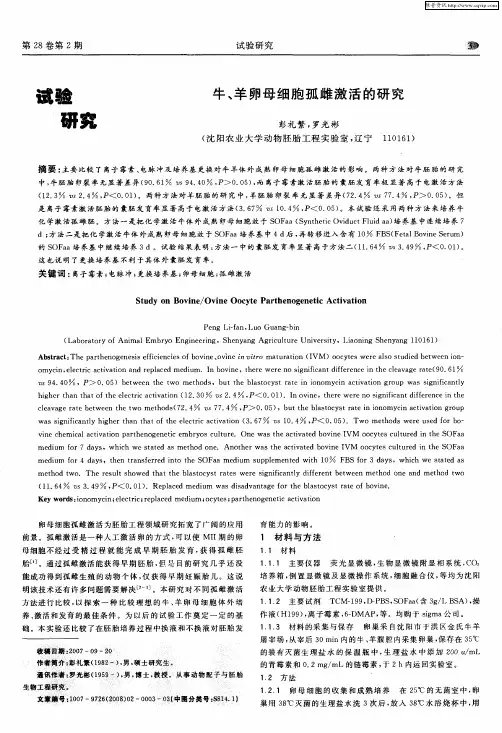 牛、羊卵母细胞孤雌激活的研究