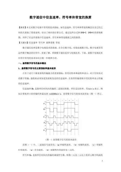 数字通信中信息速率、符号率和带宽的换算