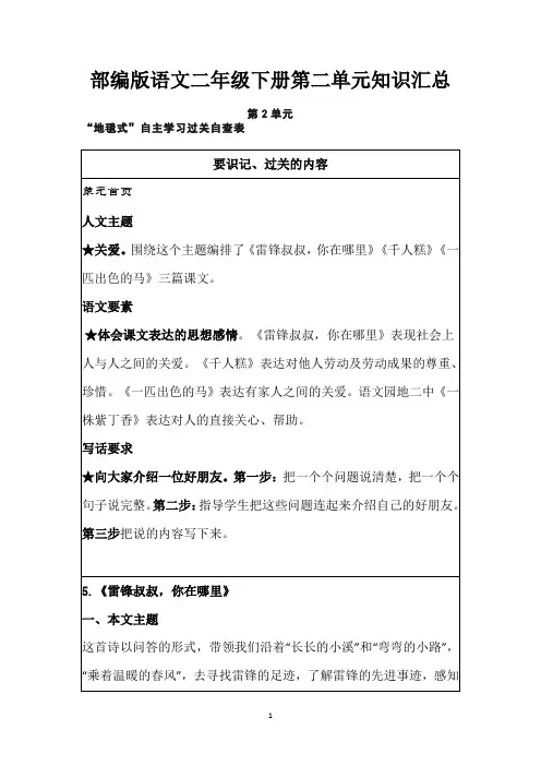 部编版语文二年级下册第二单元知识汇总