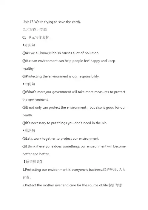 Unit13 We're trying to save the earth单元写作专题练习(含答案)