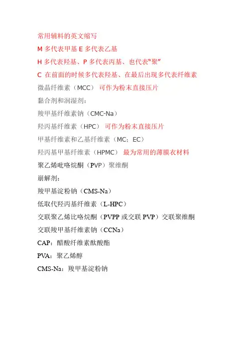 药学名称英文缩写