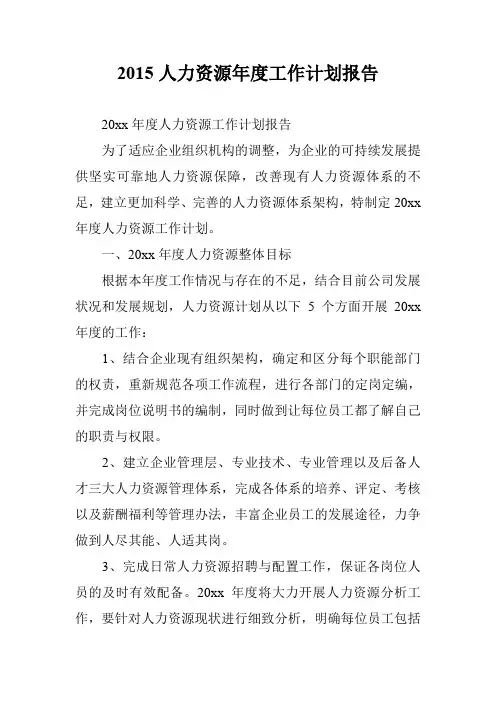 2015人力资源年度工作计划报告