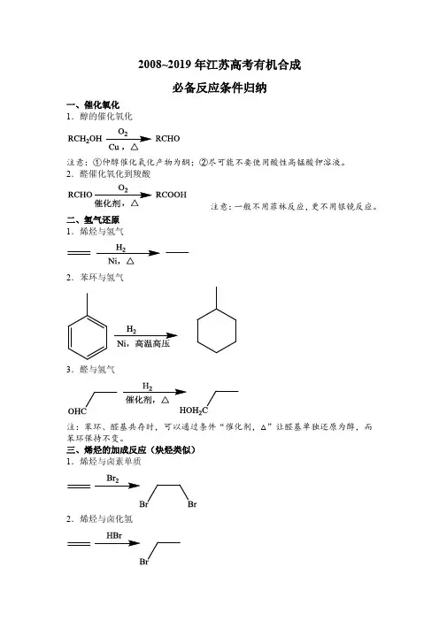 有机合成反应条件归纳