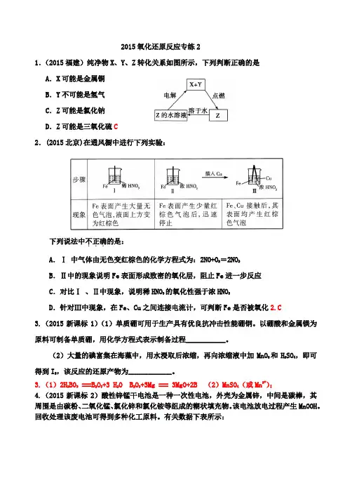 2015氧化还原反应高考真题