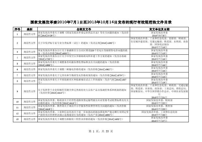 国家发展改革委2010年7月1日至2013年10月14日发布的现行有