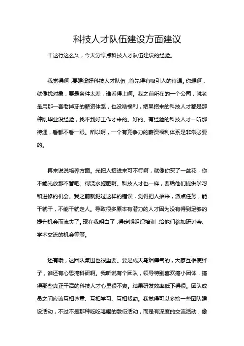 科技人才队伍建设方面建议