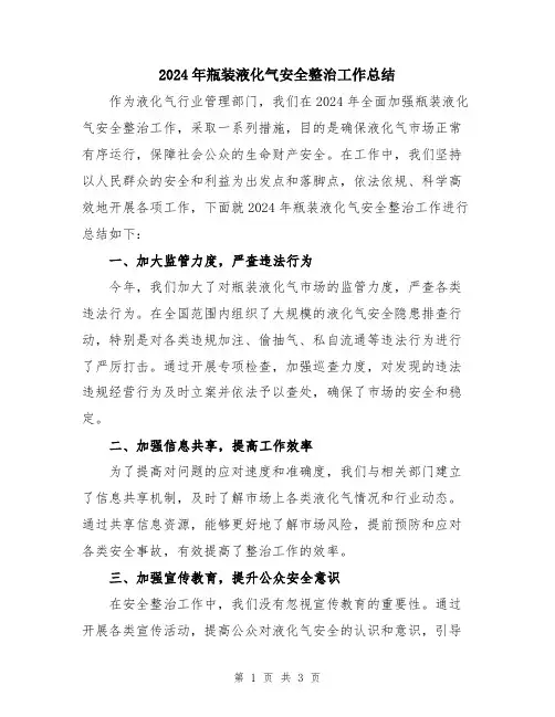 2024年瓶装液化气安全整治工作总结