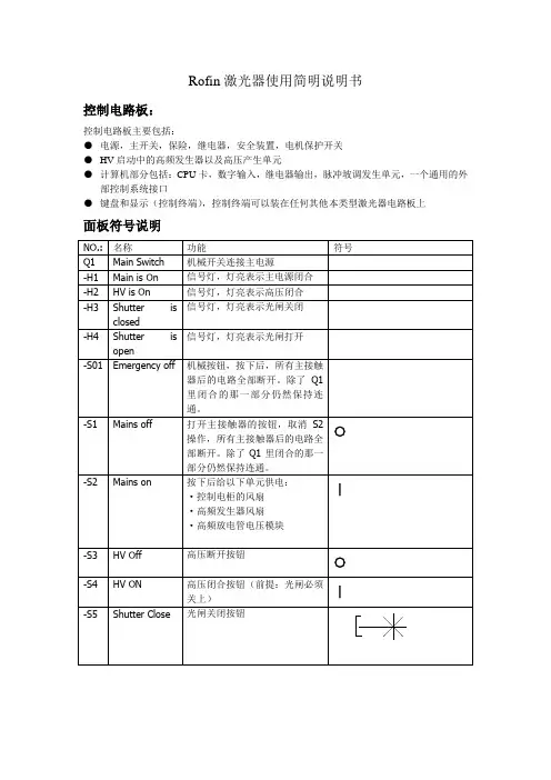 Rofin激光器使用简明说明书