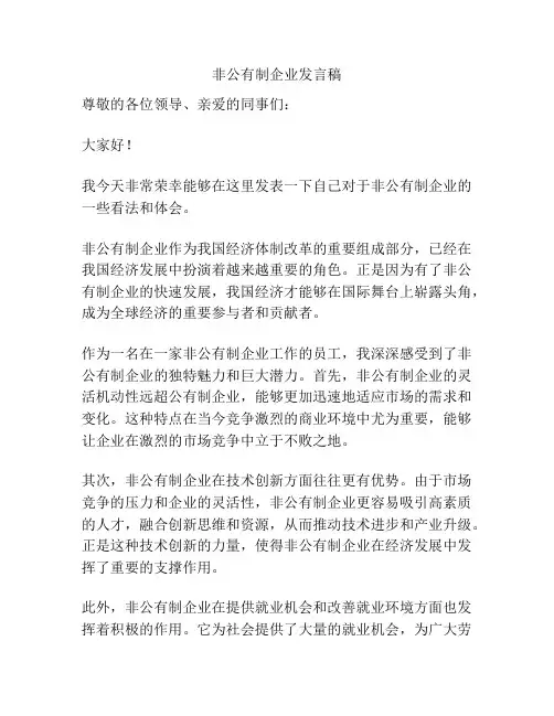 非公有制企业发言稿