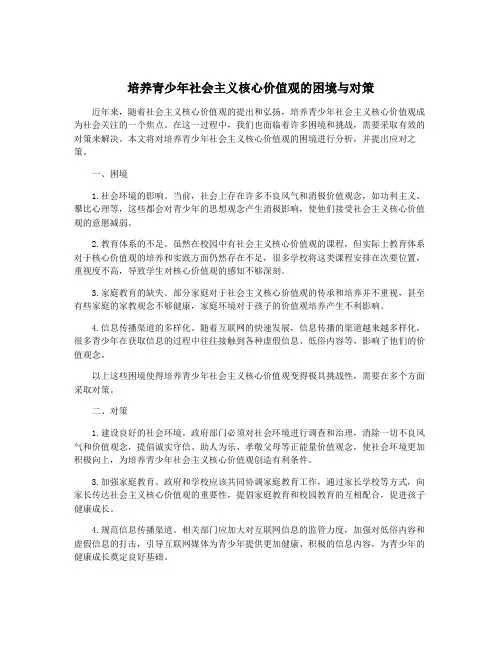 培养青少年社会主义核心价值观的困境与对策