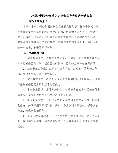 小学校园安全和消防安全大排查大整治活动方案