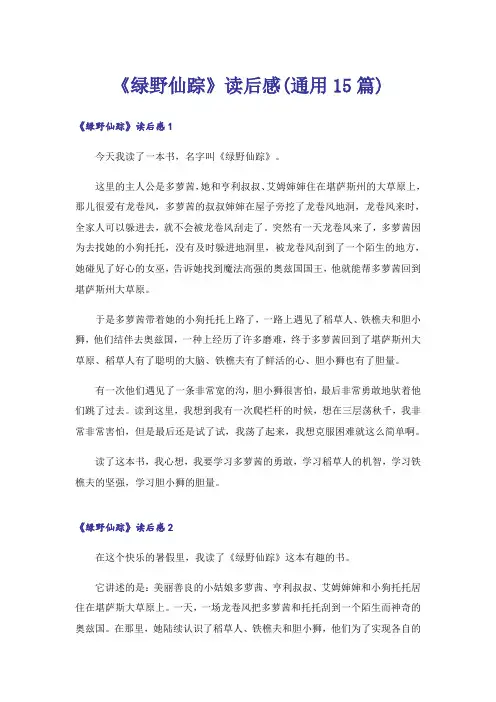 《绿野仙踪》读后感(通用15篇)