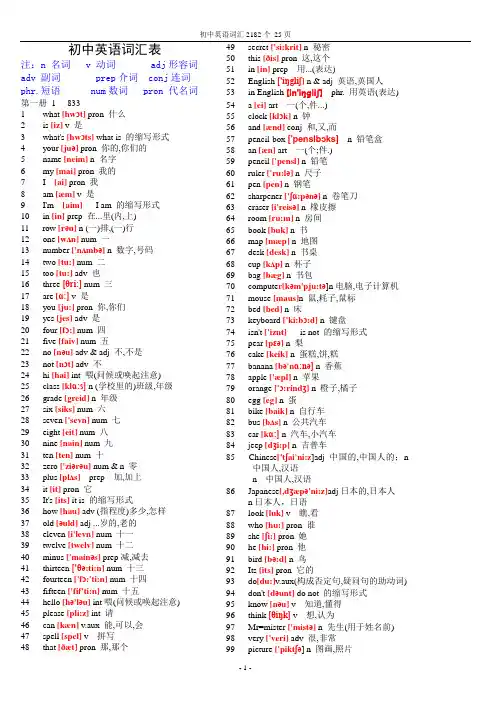 初中教材同步英语单词表大全(2182个带音标)
