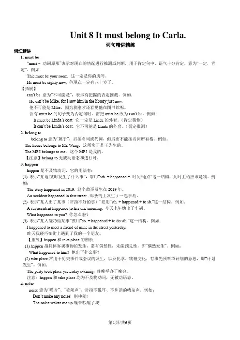 人教版九年级英语Unit 8 It must belong to Carla.词句精讲精练
