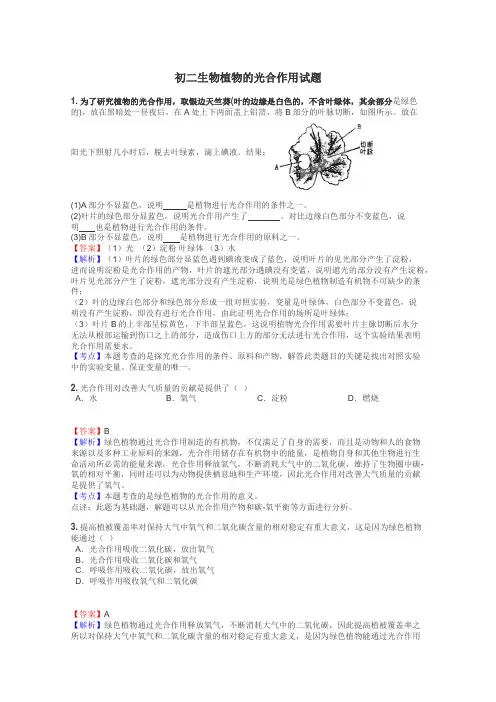 初二生物植物的光合作用试题
