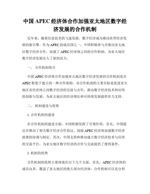 中国APEC经济体合作加强亚太地区数字经济发展的合作机制