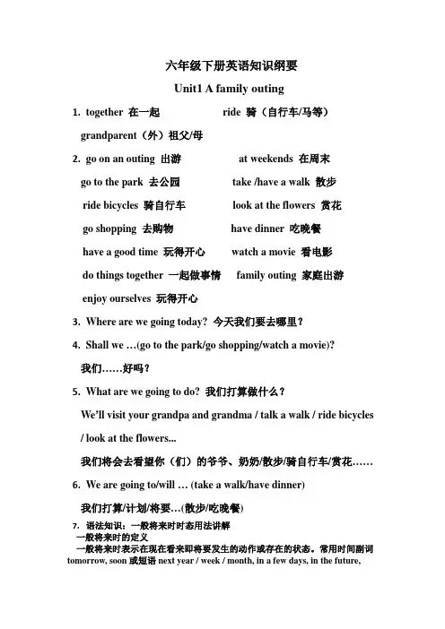 英语六年级下册复习纲要(2020版)