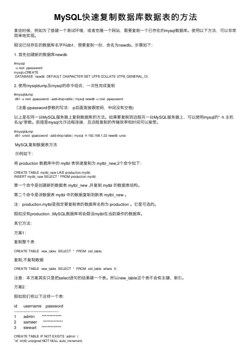 MySQL快速复制数据库数据表的方法