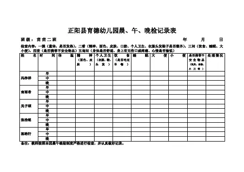 幼儿园晨午晚检表