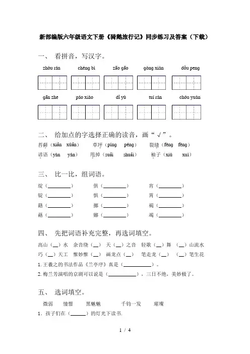 新部编版六年级语文下册《骑鹅旅行记》同步练习及答案(下载)