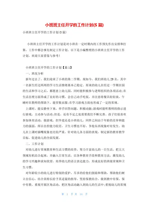 小班班主任开学的工作计划(5篇)