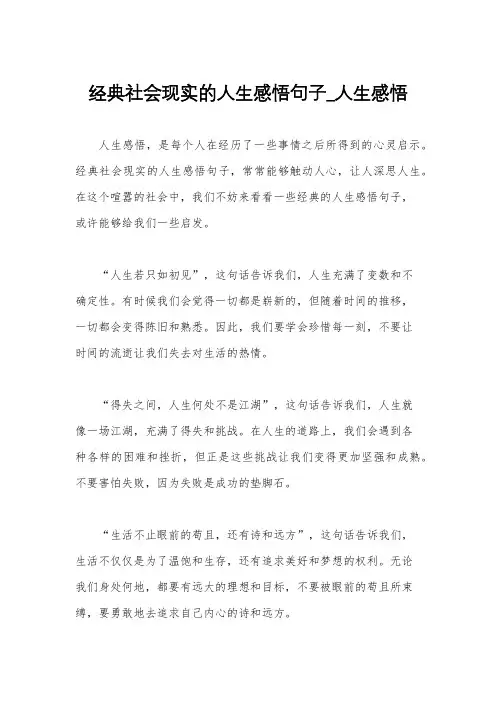 经典社会现实的人生感悟句子_人生感悟