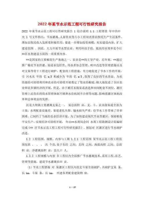 2022年某节水示范项目可行性研究报告