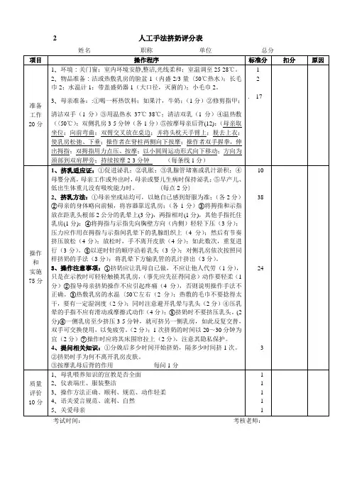 手法挤乳评分表