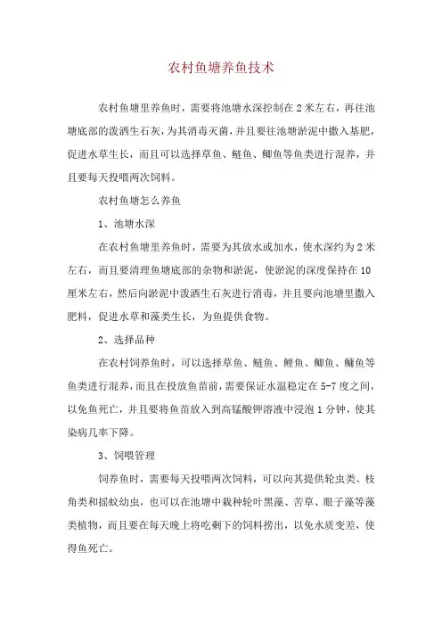 农村鱼塘养鱼技术