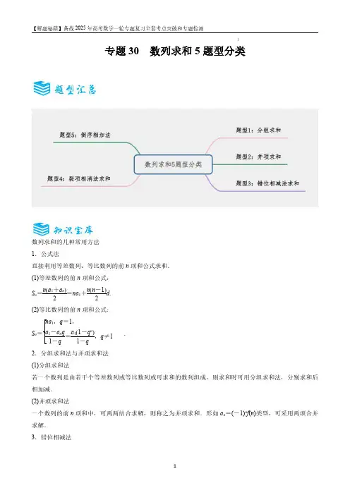 专题30 数列求和5题型分类-备战2025年高考数学一轮专题复习全套考点突破和专题检测(原卷版)