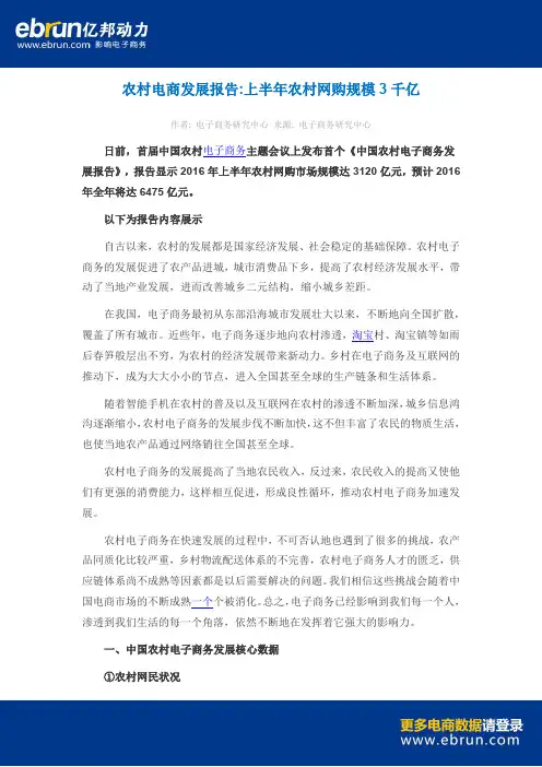 农村电商发展报告：上半年农村网购规模3千亿