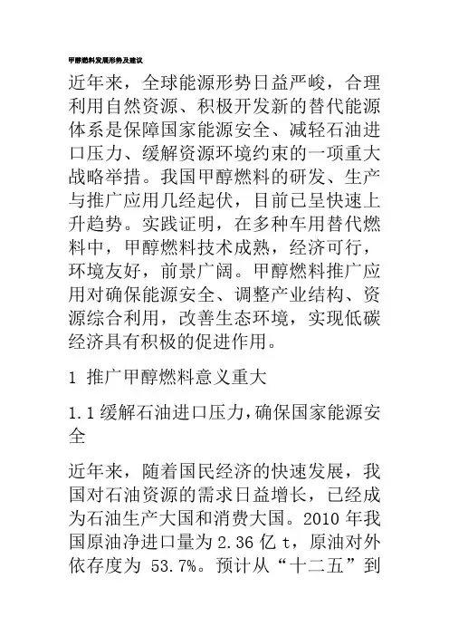 甲醇燃料发展形势及建议