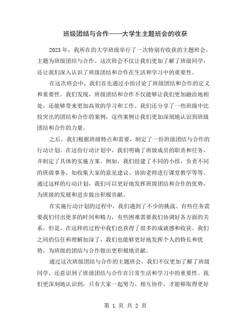 班级团结与合作——大学生主题班会的收获