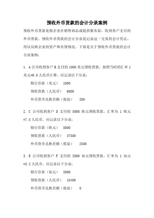 预收外币货款的会计分录案例