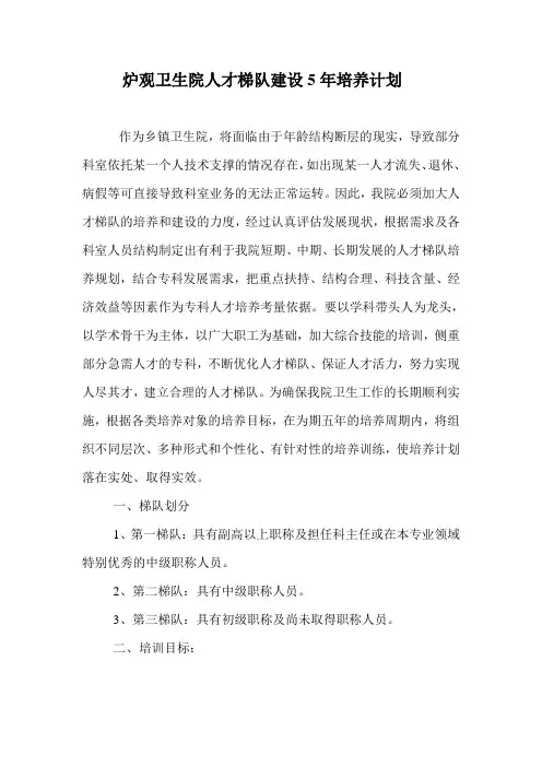 卫生院人才梯队建设五年培养计划
