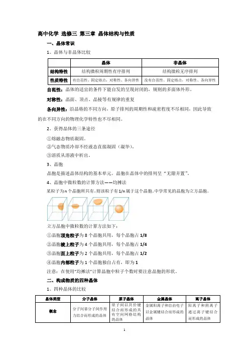高中化学选修3 第三章晶体结构与性质  讲义及习题.含答案解析