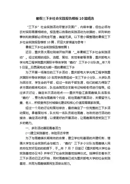 暑假三下乡社会实践报告模板10篇精选