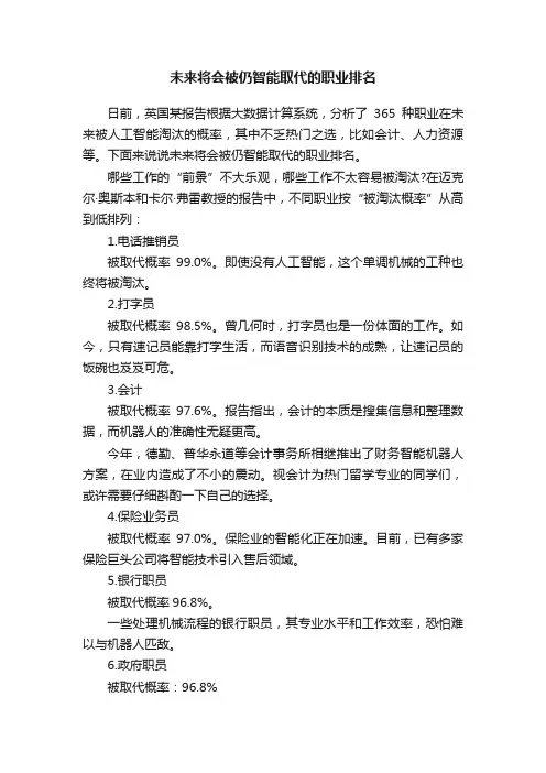 未来将会被仍智能取代的职业排名