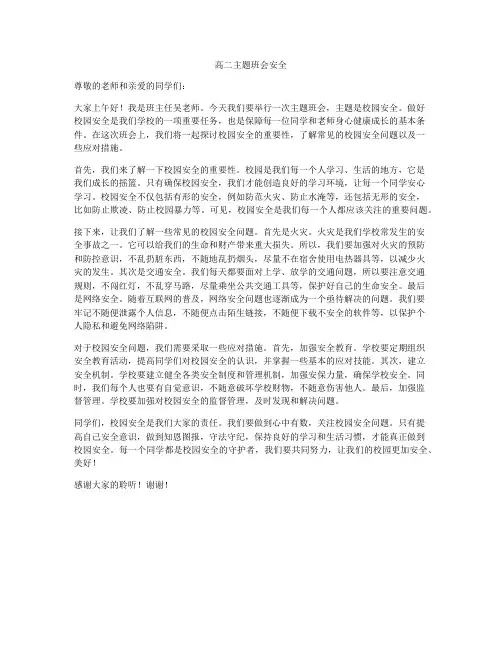 高二主题班会安全