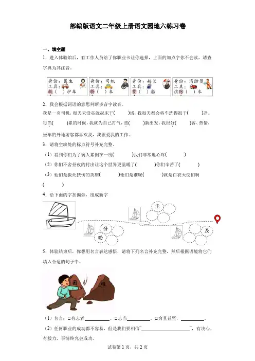 部编版语文二年级上册语文园地六练习卷
