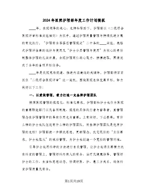 2024年医院护理部年度工作计划模板(4篇)
