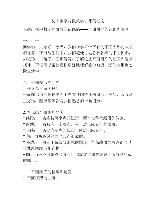 初中数学片段教学讲课稿范文