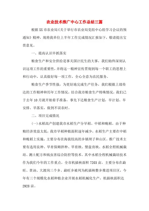 2019年农业技术推广中心工作总结三篇