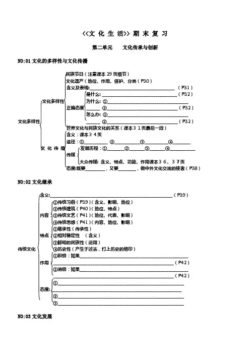 高中政治第二单元文化传承与创新期末复习教学案人教版必修